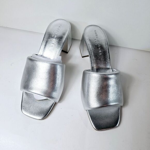 NWT Marc Fisher Nombra Silver Leather Mule Slides Size 10 - Picture 3 of 10